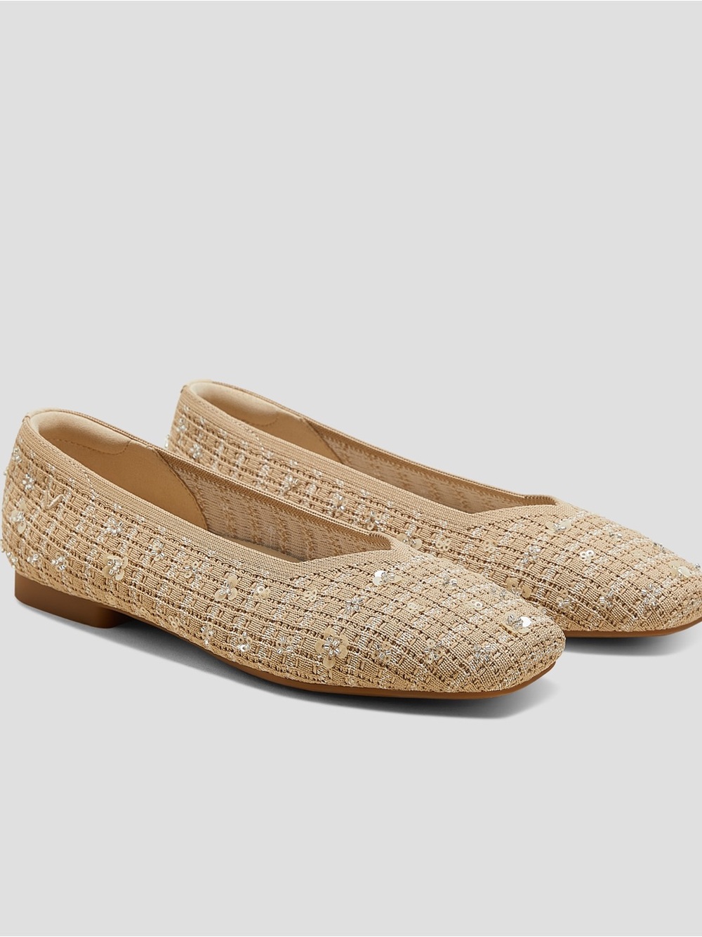 NWOB VIVAIA Margot 2.0 Tan Woven Flats Comfortable Knit Ballet Sequin - Picture 2 of 10
